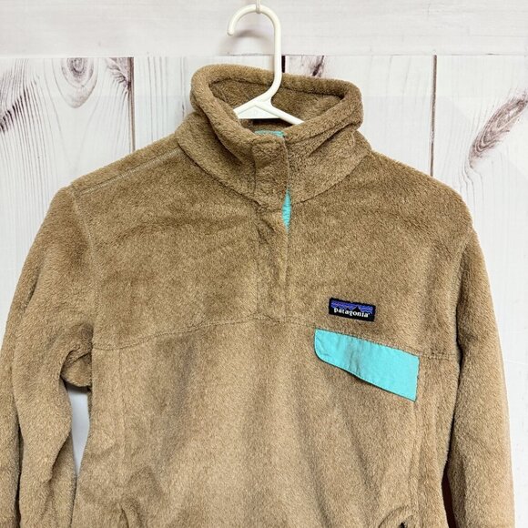 Patagonia Women’s Re-Tool Snap-T Pullover Medium Tan Aqua Trim EUC - Picture 2 of 9
